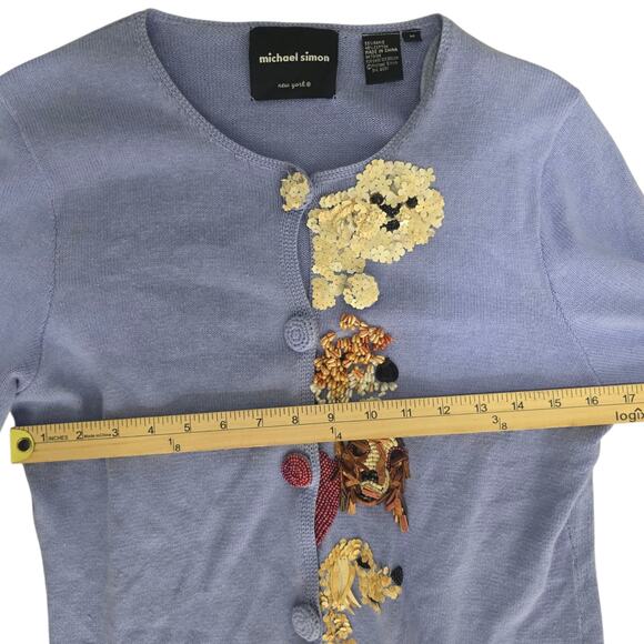 Rare Michael Simon Beaded Sequin Dog Cardigan Sweater Purple M - Picture 7 of 9